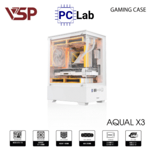 Vỏ case PC máy tính VSP Aqual X3 (M-ATX, Mid Tower, Trắng/Đen/Hồng)