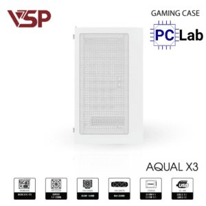 Vỏ case PC máy tính VSP Aqual X3 (M-ATX, Mid Tower, Trắng/Đen/Hồng)