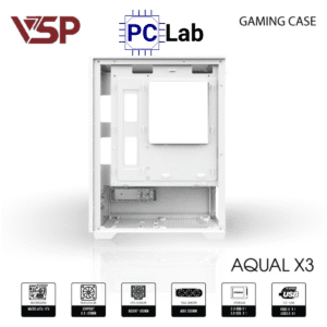 Vỏ case PC máy tính VSP Aqual X3 (M-ATX, Mid Tower, Trắng/Đen/Hồng)