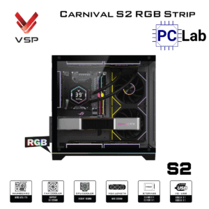 Vỏ case PC máy tính VSP Carnival S2 RGB Strip (M-ATX, Mid Tower, Trắng/Đen)