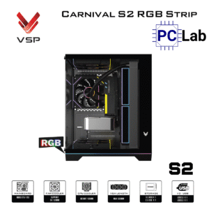 Vỏ case PC máy tính VSP Carnival S2 RGB Strip (M-ATX, Mid Tower, Trắng/Đen)