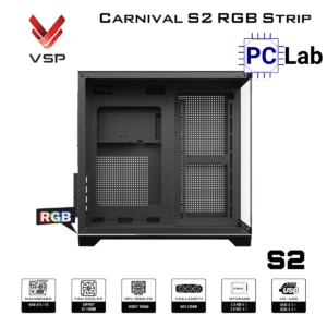 Vỏ case PC máy tính VSP Carnival S2 RGB Strip (M-ATX, Mid Tower, Trắng/Đen)