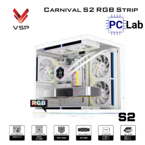 Vỏ case PC máy tính VSP Carnival S2 RGB Strip (M-ATX, Mid Tower, Trắng/Đen)