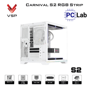 Vỏ case PC máy tính VSP Carnival S2 RGB Strip (M-ATX, Mid Tower, Trắng/Đen)