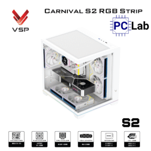 Vỏ case PC máy tính VSP Carnival S2 RGB Strip (M-ATX, Mid Tower, Trắng/Đen)