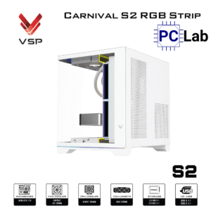 Vỏ case PC máy tính VSP Carnival S2 RGB Strip (M-ATX, Mid Tower, Trắng/Đen)