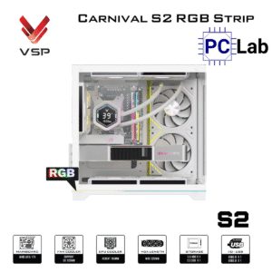 Vỏ case PC máy tính VSP Carnival S2 RGB Strip (M-ATX, Mid Tower, Trắng/Đen)