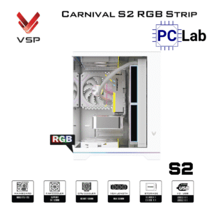 Vỏ case PC máy tính VSP Carnival S2 RGB Strip (M-ATX, Mid Tower, Trắng/Đen)