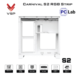 Vỏ case PC máy tính VSP Carnival S2 RGB Strip (M-ATX, Mid Tower, Trắng/Đen)