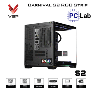 Vỏ case PC máy tính VSP Carnival S2 RGB Strip (M-ATX, Mid Tower, Trắng/Đen)