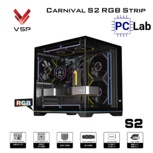Vỏ case PC máy tính VSP Carnival S2 RGB Strip (M-ATX, Mid Tower, Trắng/Đen)