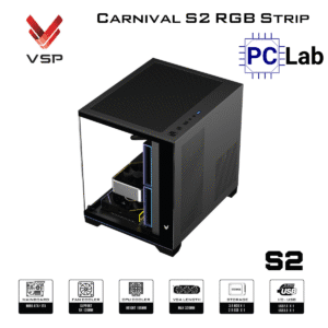 Vỏ case PC máy tính VSP Carnival S2 RGB Strip (M-ATX, Mid Tower, Trắng/Đen)
