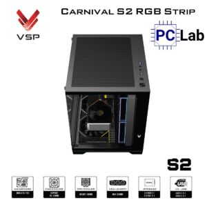 Vỏ case PC máy tính VSP Carnival S2 RGB Strip (M-ATX, Mid Tower, Trắng/Đen)