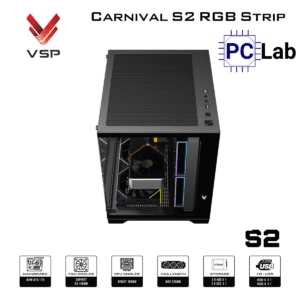 Vỏ case PC máy tính VSP Carnival S2 RGB Strip (M-ATX, Mid Tower, Trắng/Đen)
