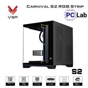 Vỏ case PC máy tính VSP Carnival S2 RGB Strip (M-ATX, Mid Tower, Trắng/Đen)