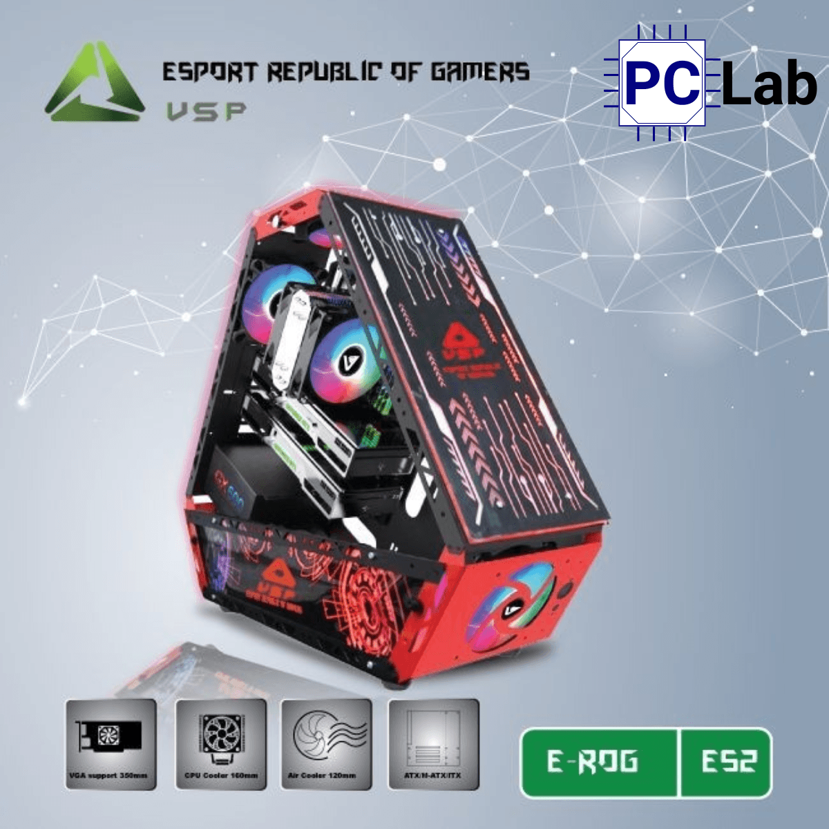 Vỏ case PC máy tính VSP ES2 (ATX, Mid Tower, Đen)