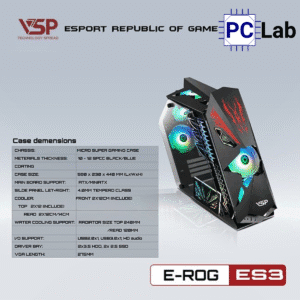 Vỏ case PC máy tính VSP ES3 (M-ATX, Mid Tower, Đen)