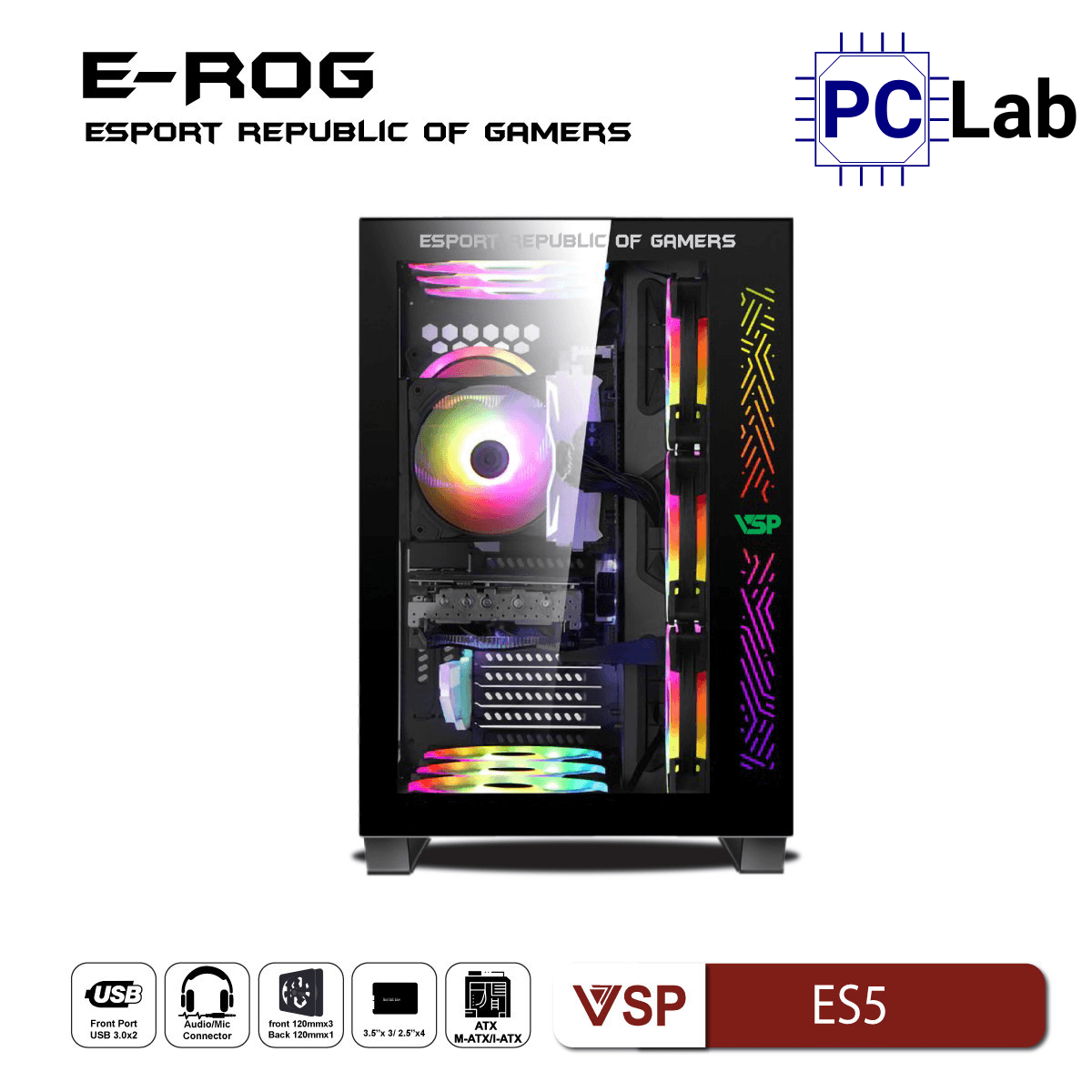 Vỏ case PC máy tính VSP ES5 (ATX, Mid Tower, Đen)