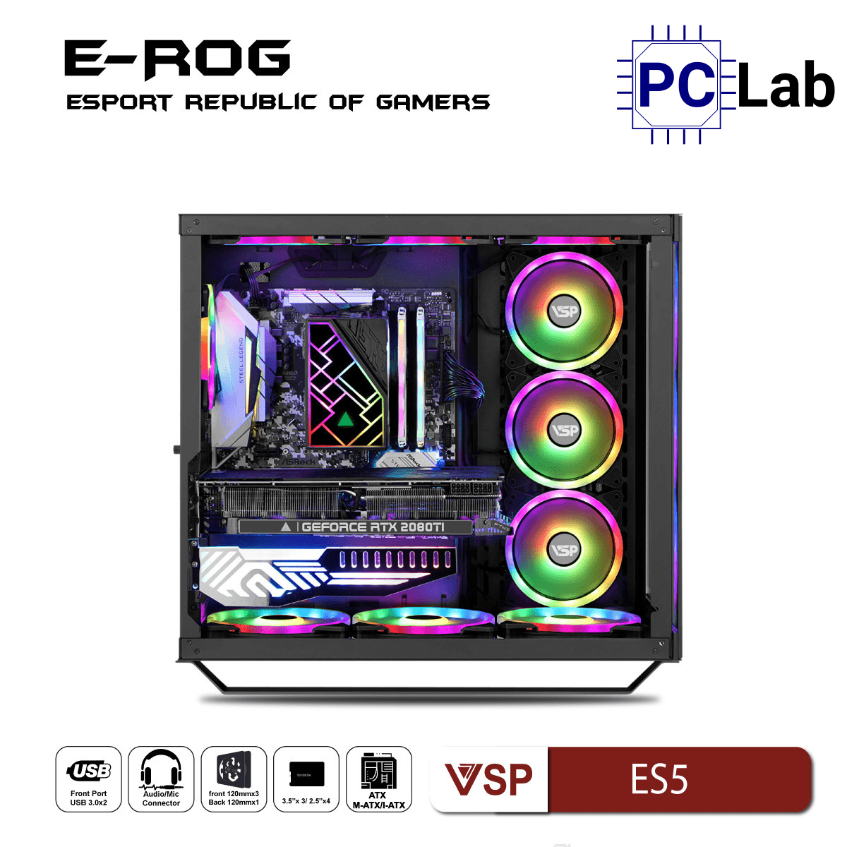 Vỏ case PC máy tính VSP ES5 (ATX, Mid Tower, Đen)