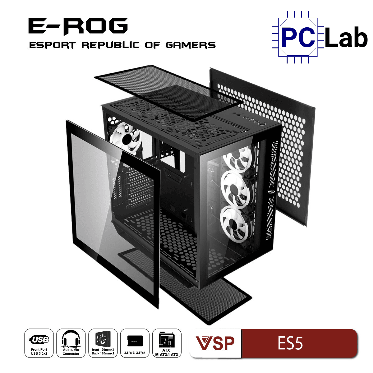 Vỏ case PC máy tính VSP ES5 (ATX, Mid Tower, Đen)