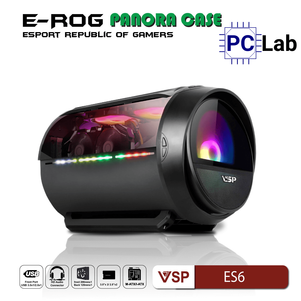 Vỏ case PC máy tính VSP ES6 (M-ATX, Mid Tower, Trắng/Đen)