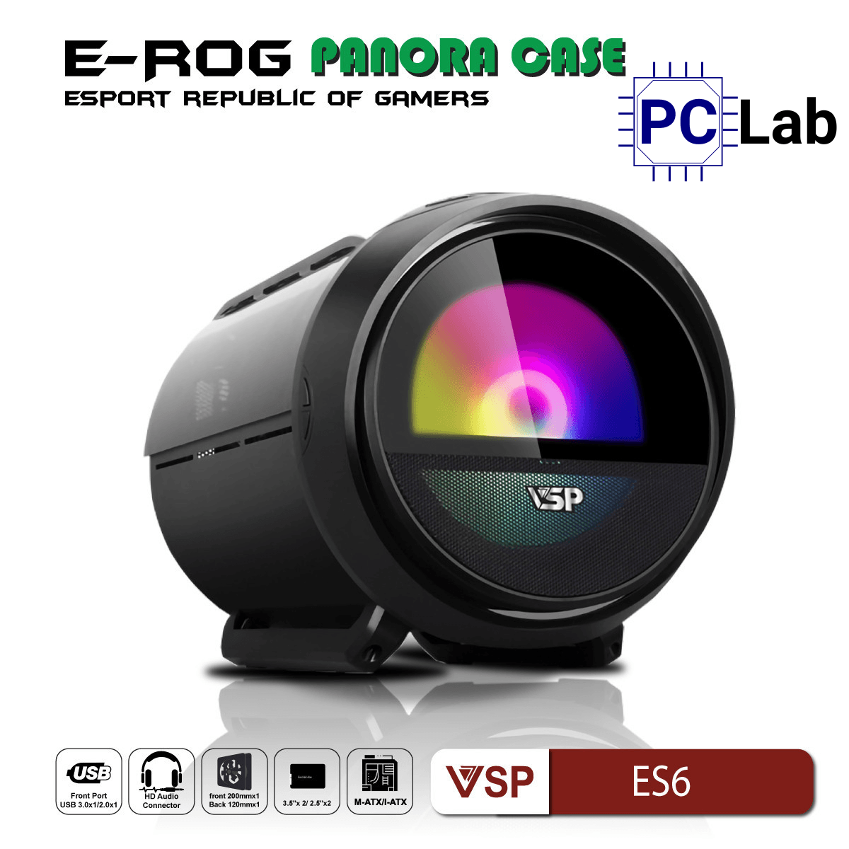 Vỏ case PC máy tính VSP ES6 (M-ATX, Mid Tower, Trắng/Đen)