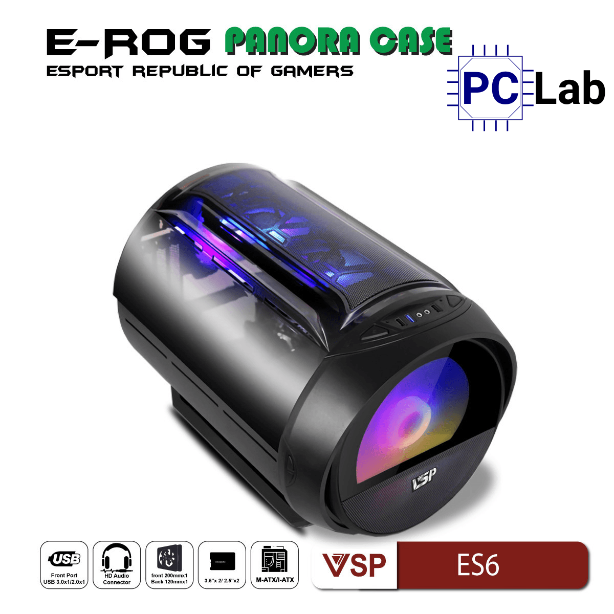 Vỏ case PC máy tính VSP ES6 (M-ATX, Mid Tower, Trắng/Đen)
