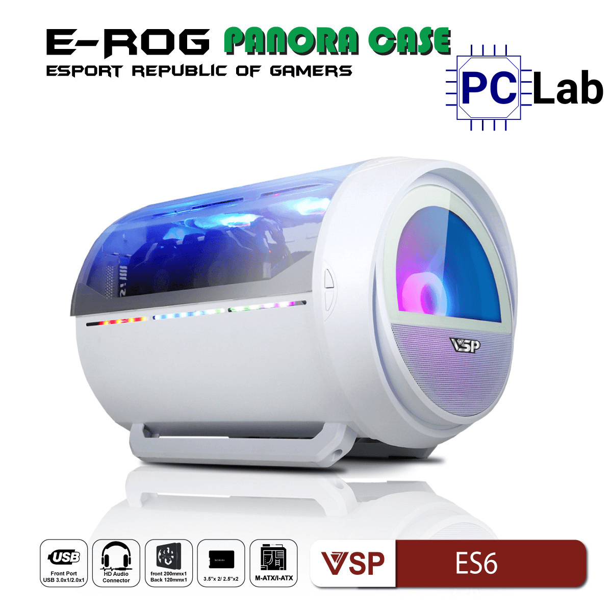 Vỏ case PC máy tính VSP ES6 (M-ATX, Mid Tower, Trắng/Đen)