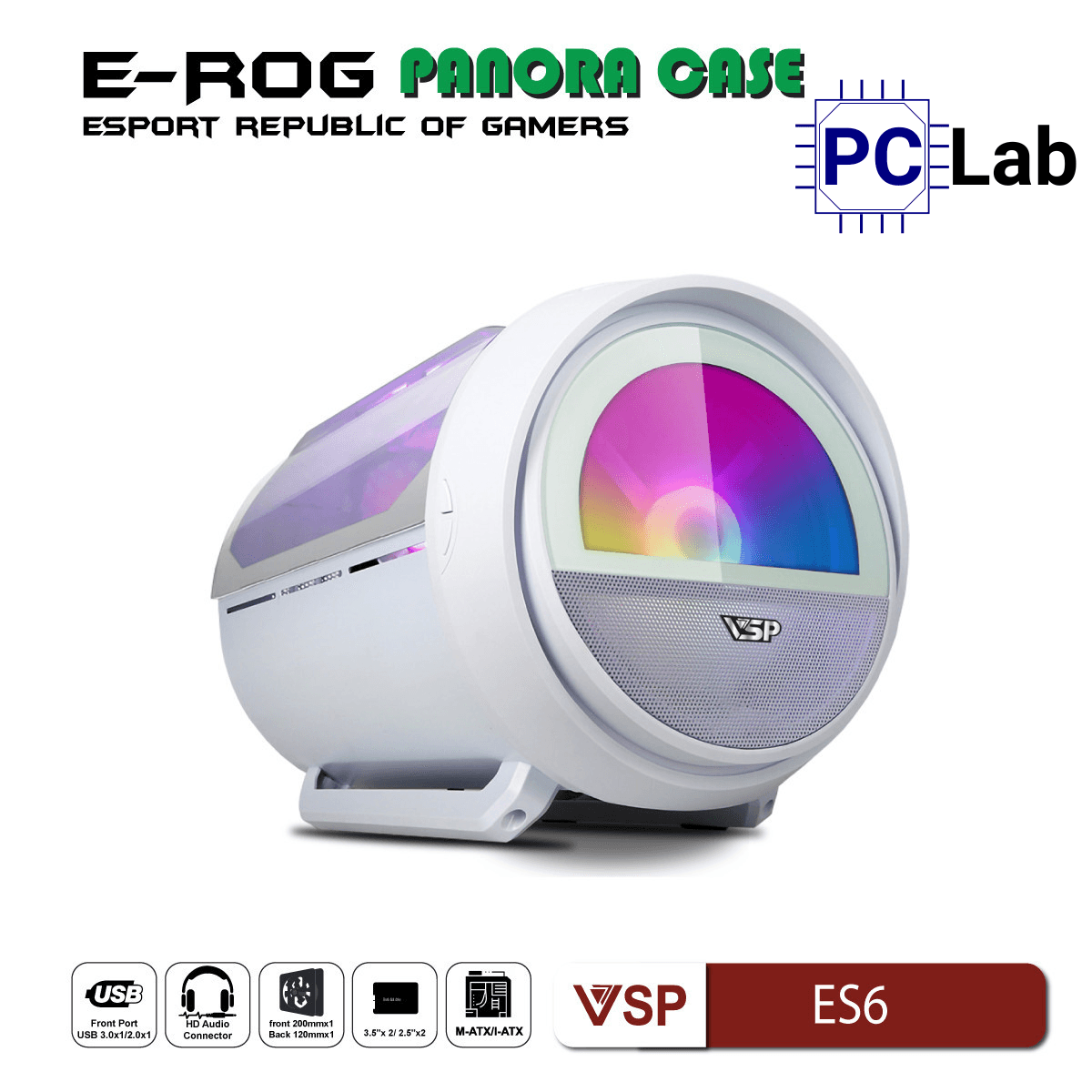 Vỏ case PC máy tính VSP ES6 (M-ATX, Mid Tower, Trắng/Đen)