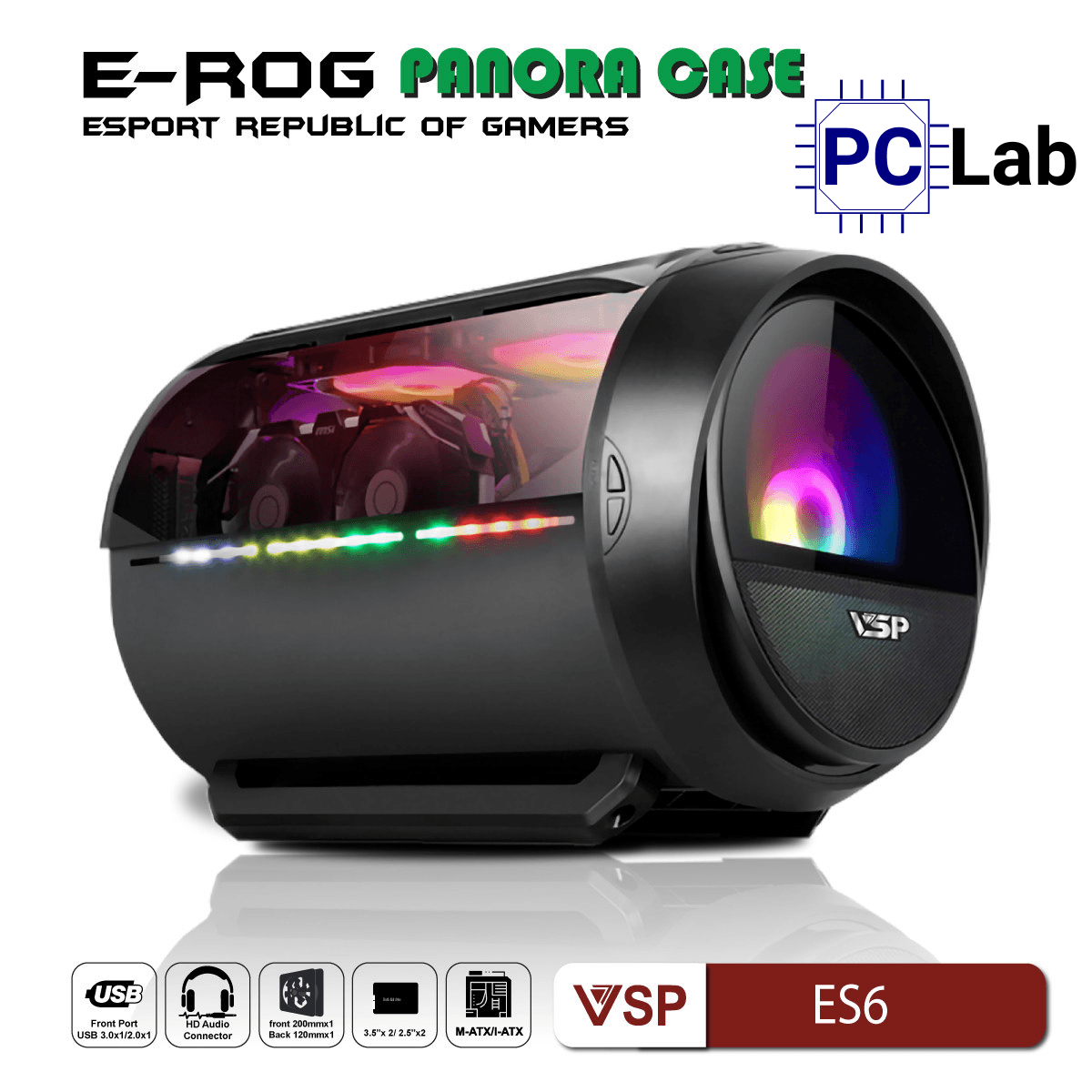 Vỏ case PC máy tính VSP ES6 (M-ATX, Mid Tower, Trắng/Đen)