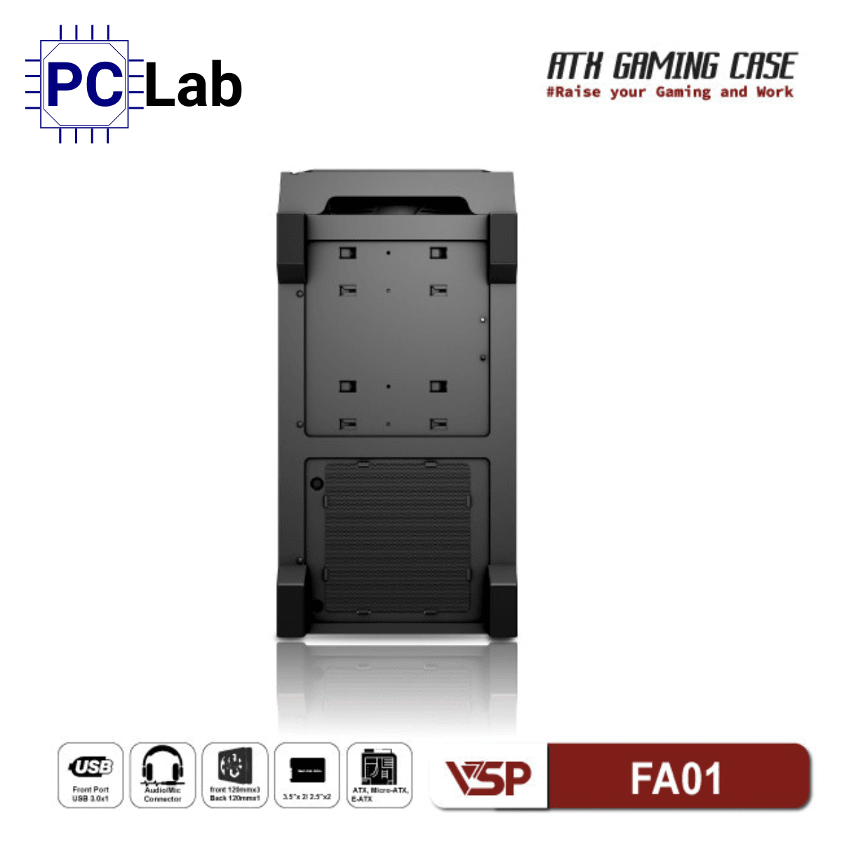 Vỏ case PC máy tính VSP FA01 (ATX, Mid Tower, Đen)