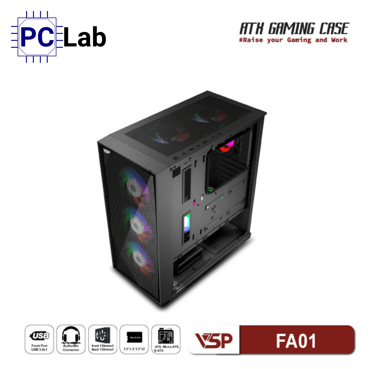 Vỏ case PC máy tính VSP FA01 (ATX, Mid Tower, Đen)