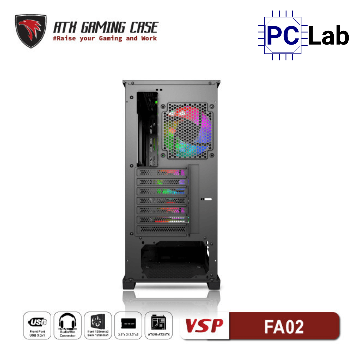 Vỏ case PC máy tính VSP FA02 (ATX, Mid Tower, Đen)