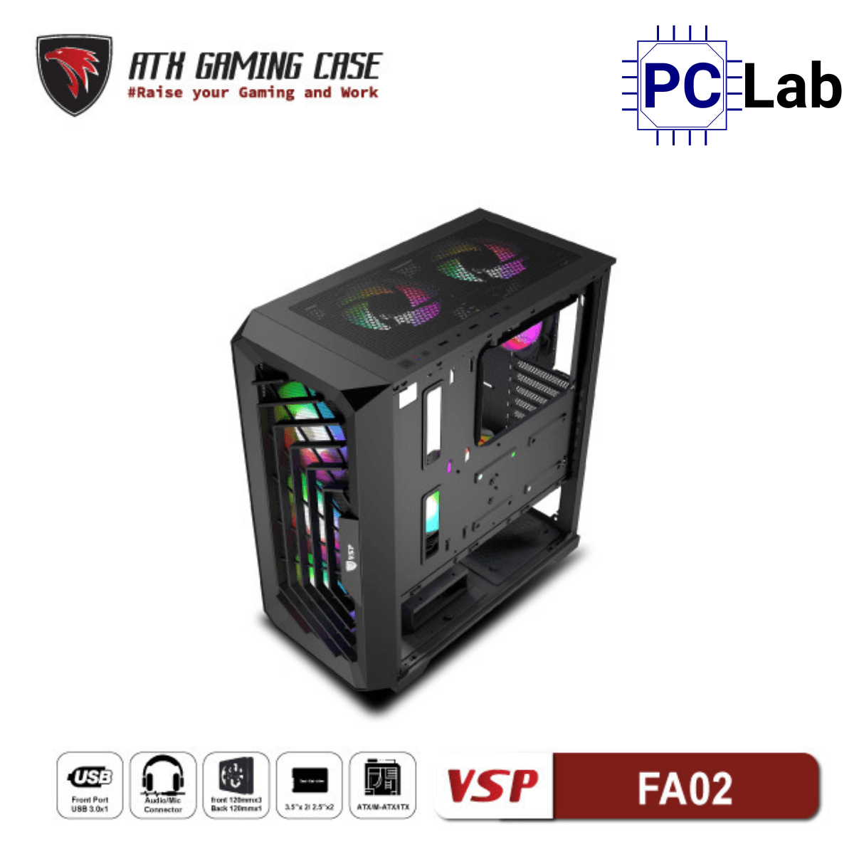 Vỏ case PC máy tính VSP FA02 (ATX, Mid Tower, Đen)