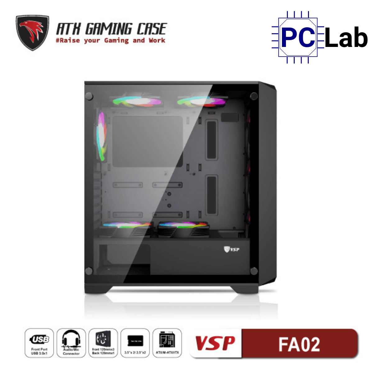Vỏ case PC máy tính VSP FA02 (ATX, Mid Tower, Đen)