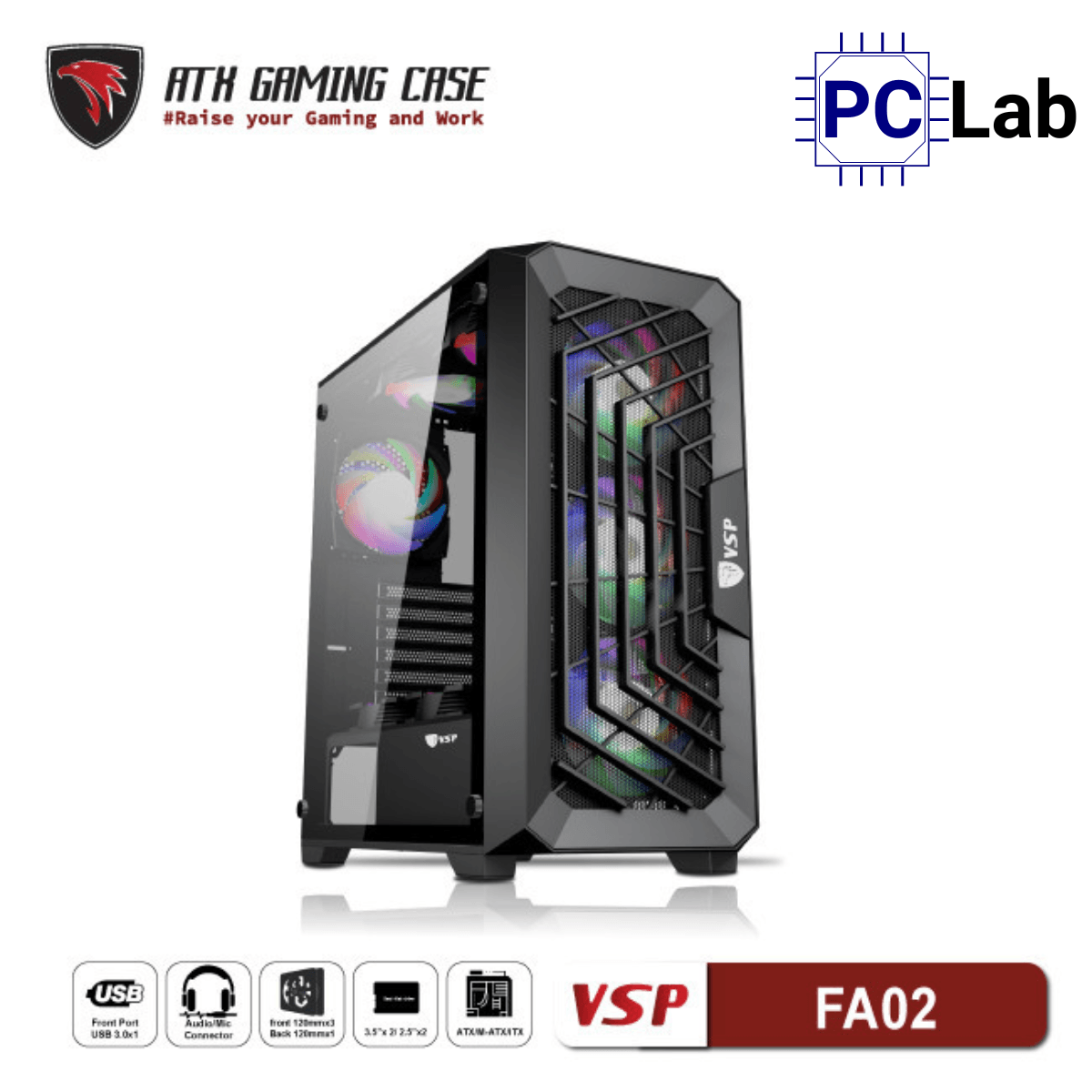 Vỏ case PC máy tính VSP FA02 (ATX, Mid Tower, Đen)