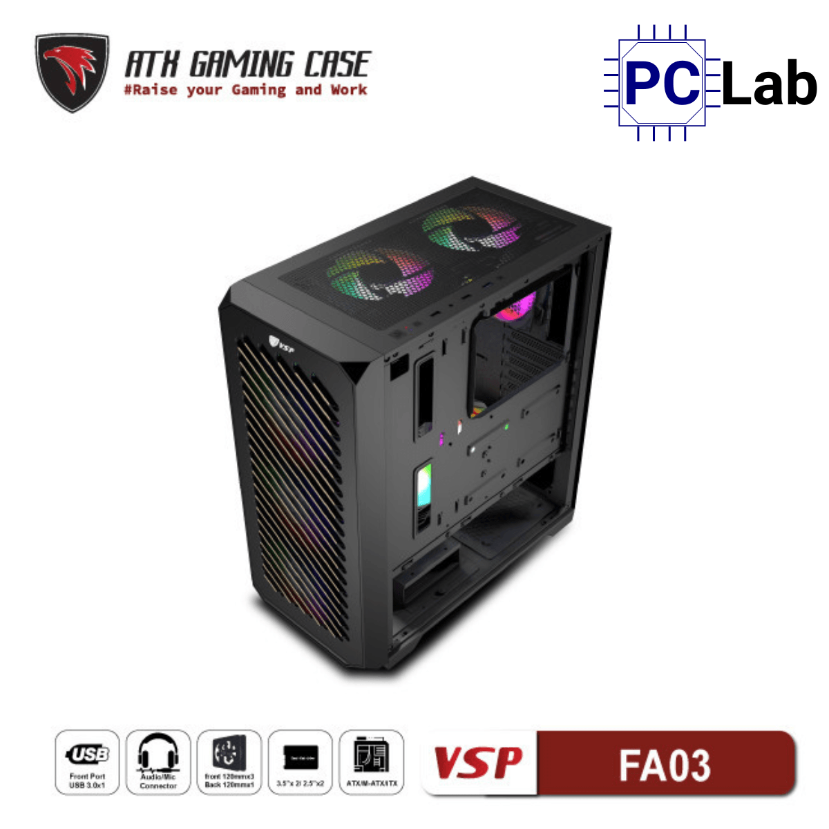Vỏ case PC máy tính VSP FA03 (ATX, Mid Tower, Đen)