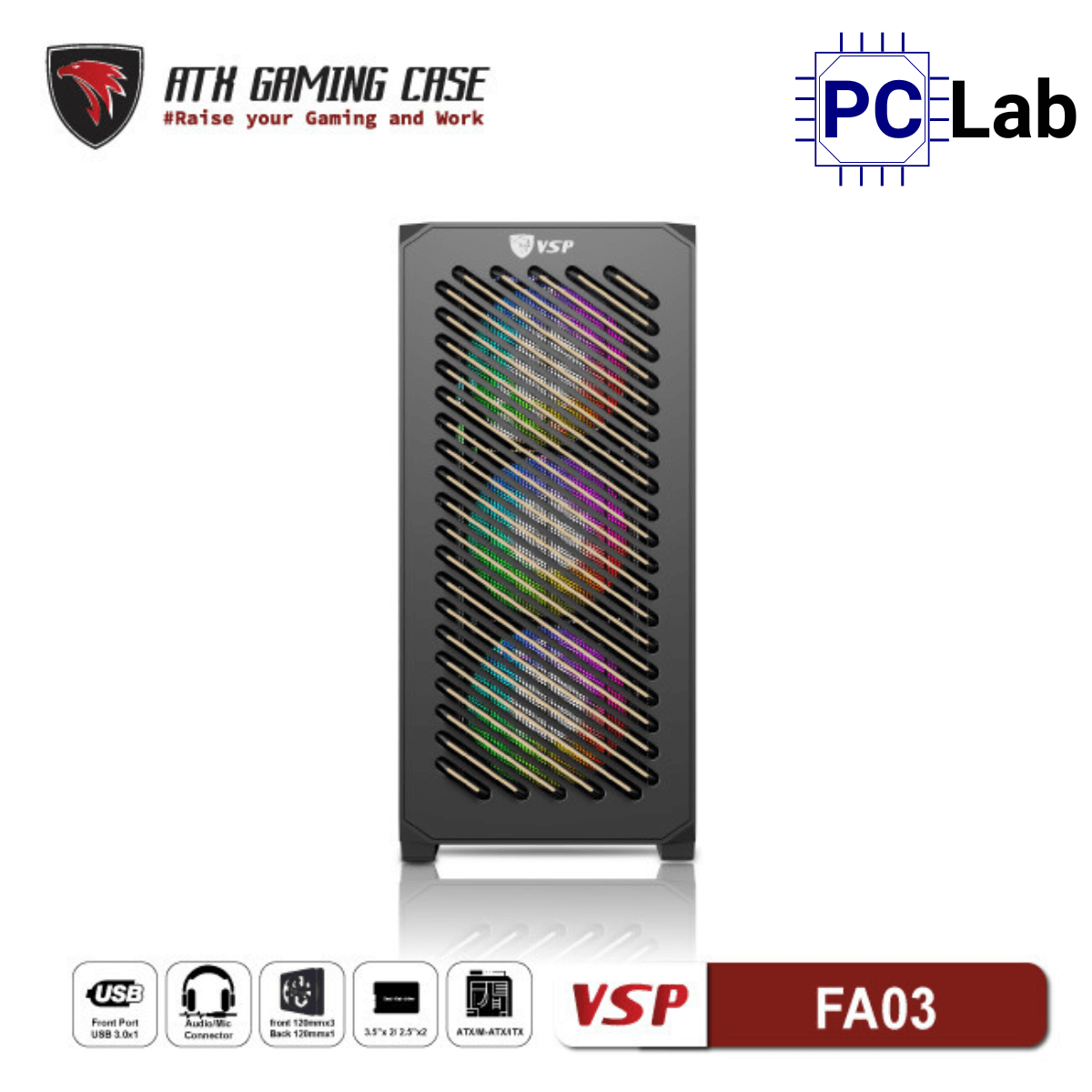Vỏ case PC máy tính VSP FA03 (ATX, Mid Tower, Đen)