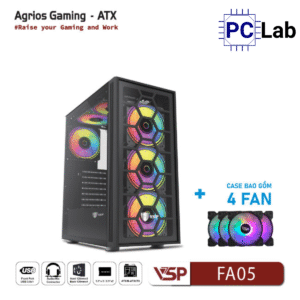 Vỏ case PC máy tính VSP FA05 (ATX, Mid Tower, Trắng/Đen, 4 Fan LED)