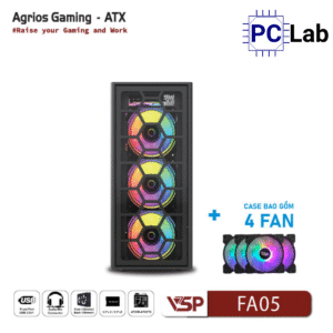 Vỏ case PC máy tính VSP FA05 (ATX, Mid Tower, Trắng/Đen, 4 Fan LED)