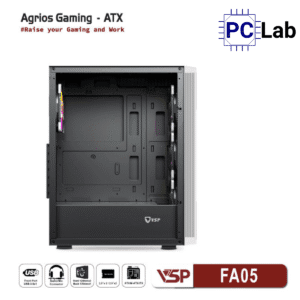 Vỏ case PC máy tính VSP FA05 (ATX, Mid Tower, Trắng/Đen, 4 Fan LED)