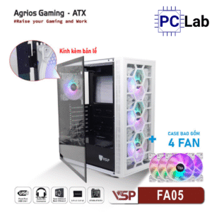 Vỏ case PC máy tính VSP FA05 (ATX, Mid Tower, Trắng/Đen, 4 Fan LED)