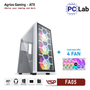 Vỏ case PC máy tính VSP FA05 (ATX, Mid Tower, Trắng/Đen, 4 Fan LED)