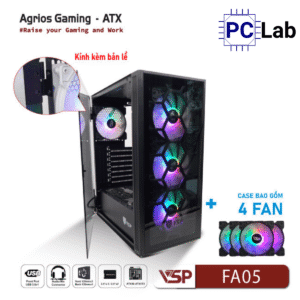 Vỏ case PC máy tính VSP FA05 (ATX, Mid Tower, Trắng/Đen, 4 Fan LED)