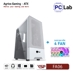 Vỏ case PC máy tính VSP FA06 (ATX, Mid Tower, Trắng/Đen, 4 Fan LED)