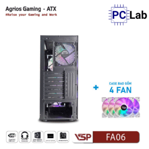Vỏ case PC máy tính VSP FA06 (ATX, Mid Tower, Trắng/Đen, 4 Fan LED)