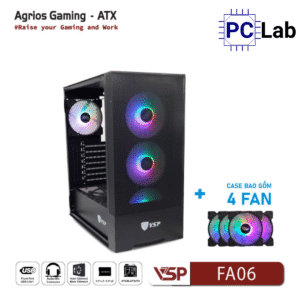 Vỏ case PC máy tính VSP FA06 (ATX, Mid Tower, Trắng/Đen, 4 Fan LED)