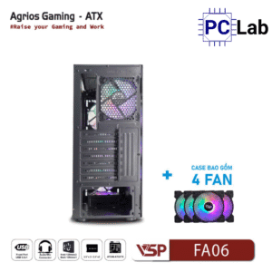 Vỏ case PC máy tính VSP FA06 (ATX, Mid Tower, Trắng/Đen, 4 Fan LED)