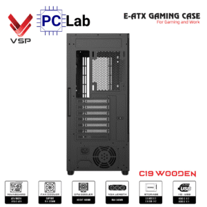 Vỏ case PC máy tính VSP Gaming C19 (E-ATX, Full Tower, Trắng/Gỗ)