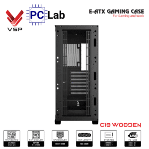 Vỏ case PC máy tính VSP Gaming C19 (E-ATX, Full Tower, Trắng/Gỗ)